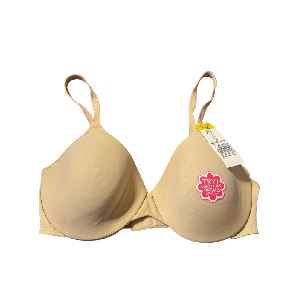 Hanes Concealing Petals Bra Women 36C Nude NEW Underwire Molded Cup G511